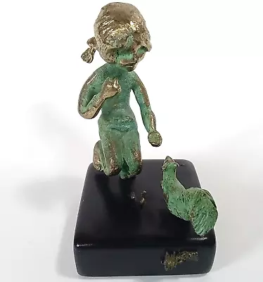 Malcolm Moran Bronze Little Girl Feeding A Squirrel Sculpture Figurine 1972 • $124.99