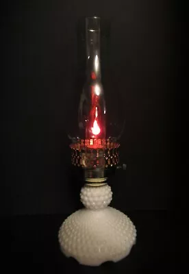 Vintage Hobnail Milk Glass Hurricane Parlor Lamp • $25