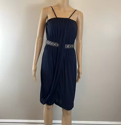 New Marc Bouwer Navy Ruched Cocktail Dress With Beading Size 2 • $50