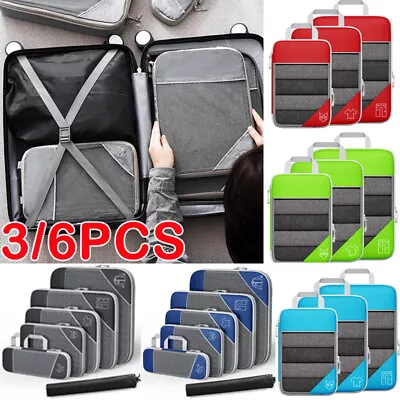 $29.99 • Buy 3/6x Packing Cubes Travel Pouches Luggage Organiser Clothes Suitcase Storage Bag