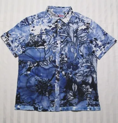 ROBERT GRAHAM Men's MAYFLOWER Blue Short-Sleeve Knit Shirt RP227055CF Size L-XL • $63