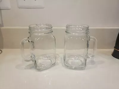 Set Of 2 Clear 16 Oz (1 Pint) Mason Drinking Jars With Handles DIY Crafts • $18.99