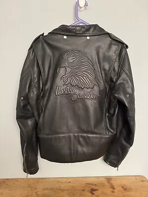 Vintage Harley Davidson Men's Leather Motorcycle Jacket Embossed Eagle L 44 Pins • $375