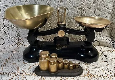 English Vintage  Librasco  Kitchen Scales 9 Brass Metric Weights On Stand • $259