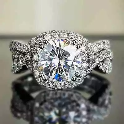 3.19 TCW Cushion Cut Moissanite Bridal Set Engagement Ring 14k White Gold Plated • $174.25