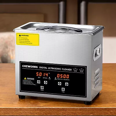 CREWORKS Portable 3L Ultrasonic Cleaning Machine W Timer Stainless Steel Tank • $69.99