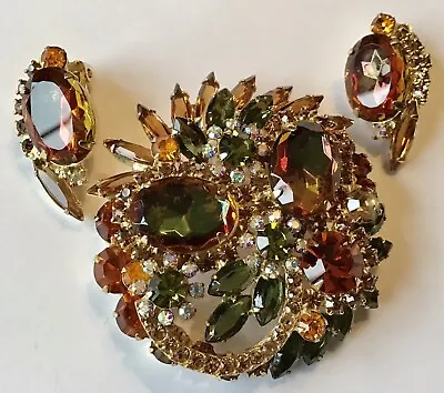 Vintage Juliana D & E Heliotropes Rhinestone Brooch And Earrings • $325