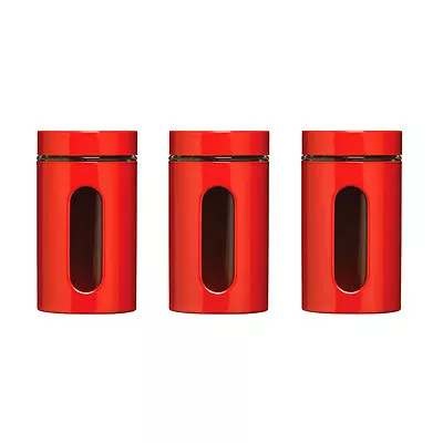 Storage Jars Enamel On Steel With Glass Display Panel Set Of 3 1000ml 8 Colours • £14.99