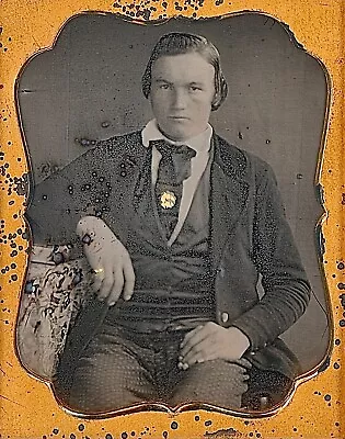 Young Man Tinted Pinky Ring Pin Patterned Pants 1/9 Plate Daguerreotype K739 • $71.25