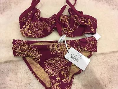 Panache Veronica  Bikini Set Red Non Padded Paisley Print Sz 30 DD Bottom Xs • £12