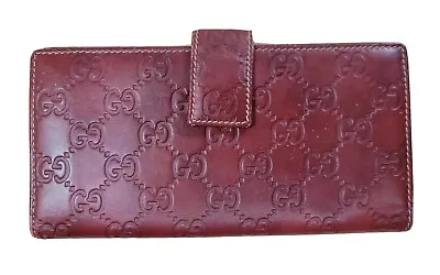 Guccissima Continental Long Wallet Embossed Leather Flap Blood Red Designer  • $102.64