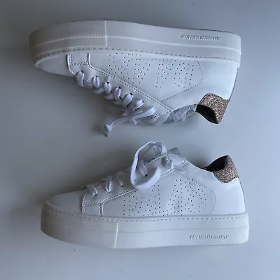 P448 White Leather Platform Sneakers Pink Glitter Bandana Thea Jack 36 • $220