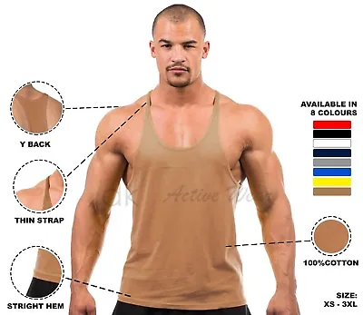 Mens Gym Vest Plain Stringer Bodybuilding Muscle Training Top Fitness Singlet • £7.99