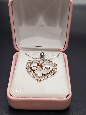 Sterling Silver MOM Heart Necklace Rose Gold Colored Details Mothers Day Gift • $43.56