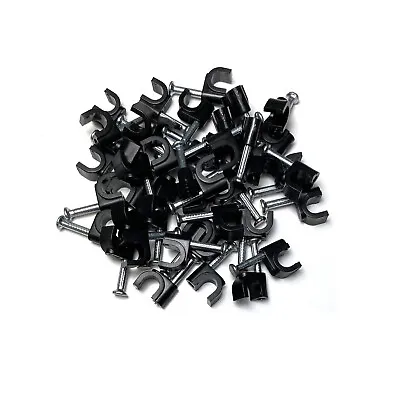 Round White & Black Cable Clips 5mm-12mm With Fixing Nails - Packs Of 10-100-400 • £3.30