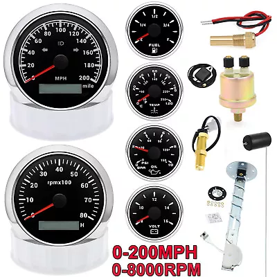 6 Gauge Set GPS Speedometer 0-200MPH With Light & Tacho 52mm Fuel Oil Water Volt • $162.26