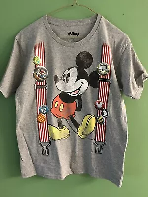 Disney Mickey Mouse Suspenders Gray Youth Boys T Shirt Tee Top • $14.99