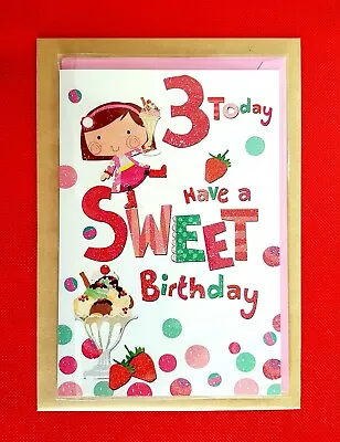 Girl's 3rd Birthday Card Age 3 Year Old Card Three Today Happy Third Birthday • £3.50