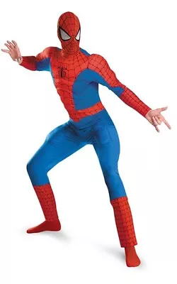 Spiderman Deluxe Muscle Super Hero Mens Adult Plus Fancy Dress Halloween Costume • £40.90