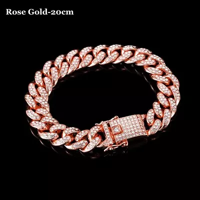 Fashion Bracelet Luxury Shiny Inlaid Rhinestone Bracelet Hip Hop Link Chain • £4.19