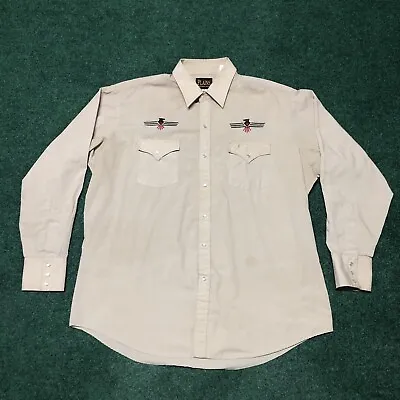 Vintage Plains Western Wear Pearl Snap Embroidered Eagle Tan Shirt XL Southwest  • $11.99