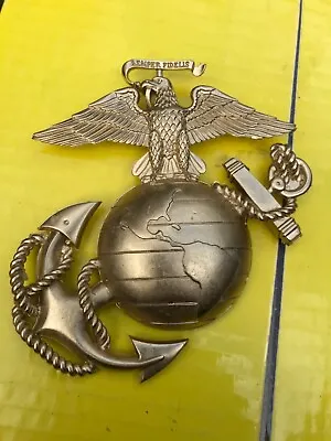 Large 4.5  Marine Corps 3D Eagle Globe Anchor Metal Insignia Logo USMC Gold Tint • $24.89