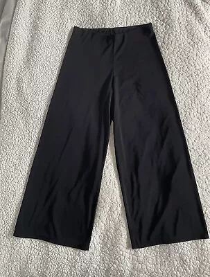 Zara Wide Leg Cropped Black Trousers Size 8 Small 3/4 Flared Leg Pants • £19.99