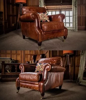 PAIR Of VICTORIAN STYLE ANTIQUE CHESTNUT TAN LEATHER CHESTERFIELD CLUB CHAIRS • £1450