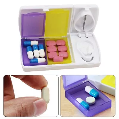 $5.59 • Buy Medicine Pill Holder Tablet Cutter Splitter Divider Convenient Travel Box