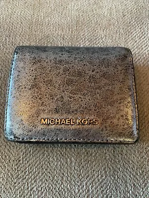 Michael Kors Metallic Silver Jet Set Travel Carry All Card Case Leather Wallet • $20