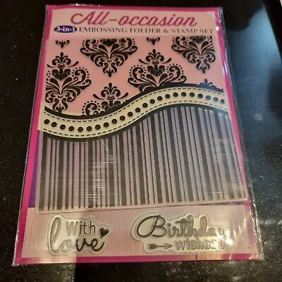 All Occasion 3-in-1 Embossing Folder & StampSet - With Love/Birthday Wishes BNIP • £6.99