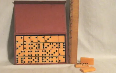 $75 • Buy AWESOME VINTAGE BUTTERSCOTCH CATALIN BAKELITE DOMINOES - 28 In HARD CASE