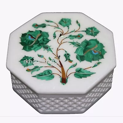 Malachite Stone Inlay Work Jewelry Box Octagon Marble Color Box With Royal Look • $122.05