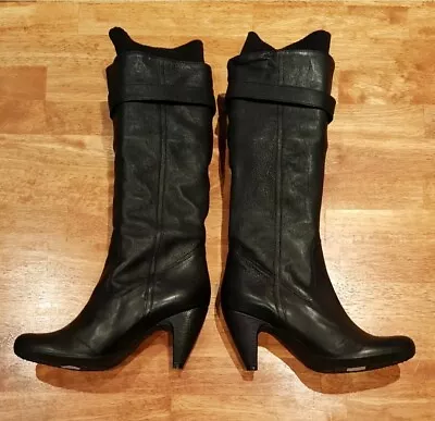 New! FORNARINA High Soft Nubuck Leather Dress Boots Pull-On Black Sz 9.5 • $64.99