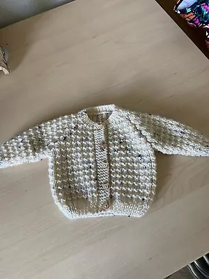 Hand Knitted Fawn Fleck Baby Cardigan.   Size Newborn  • £2.99