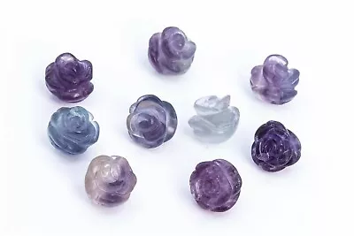 5 Pcs Purple Green Fluorite Rose Carved Beads Grade AAA Natural Beads 8/10/12MM • $5.45