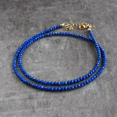 Lapis Lazuli Faceted Round Tiny 2-3MM Gemstone Beads Handmade Necklace 18  Gift • $24.99