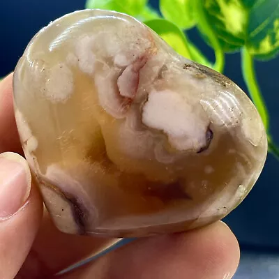 89G Natural Flower Agate Heart Crystal Carving - Healing Spiritual Reiki Gift • $0.99