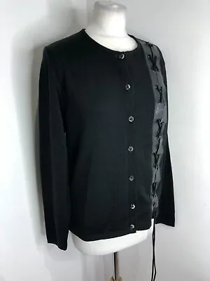 Maria Luisa Navarro Knit Cardigan 46 14 16 Leather Trim Lace Up Long Sleeve • £6