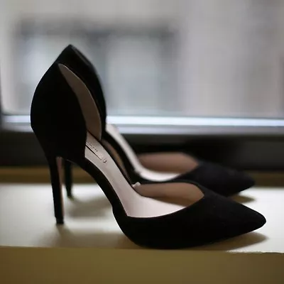 Zara Black Suede Vamp Heel Pump Shoes All Sizes Ref. 1198/201/040 • $25