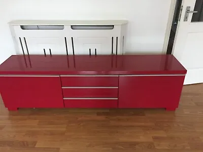 BESTA Stand Table Unit Gloss Red Cabinet Drawers Cupboard Entertainment Shelving • £50