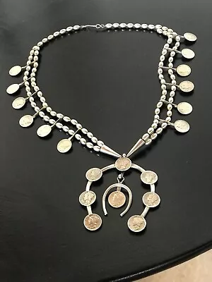 NAVAJO Sterling Silver NECKLACE Mercury Dime Squash Blossom Necklace • $700