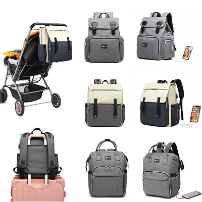 Mummy Nappy Changing Bag With USB Charging Port Baby Diaper Pram Clips Backpack  • £17.99