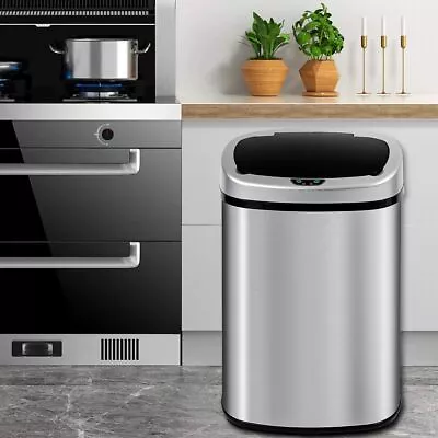 13 Gallon Touch-Free Automatic Stainless-Steel Trash Can Kitchen Metal Trash Bin • $59.39