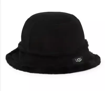 UGG $160 Black Shearling Fur Bucket Hat Size S/M NWT • $89