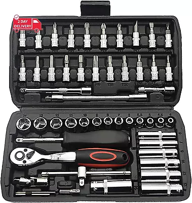 Socket Wrench Set 53PCS 1/4 Inch Ratcheting Wrench Set And Extension Bar Gimbal • $30.09