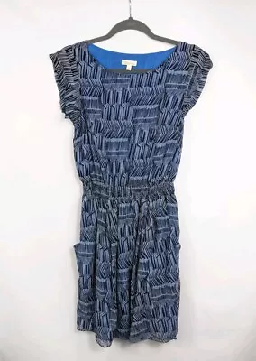 Shoshanna Women's Dress Size 8 Blue Ruffle Hem Short Sleeve Geometric Print  • $0.99