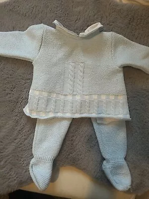 Spanish Outfit Top Trousers (with Feet) Set Cable Knit Blue Baby Boy 9m Zip Zap • £5