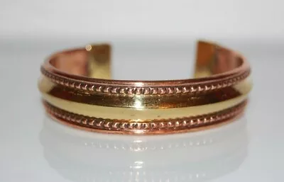 Elegant Vintage Gold Tone Metal On Copper Bead Detail Statement Cuff Bracelet • $19.75