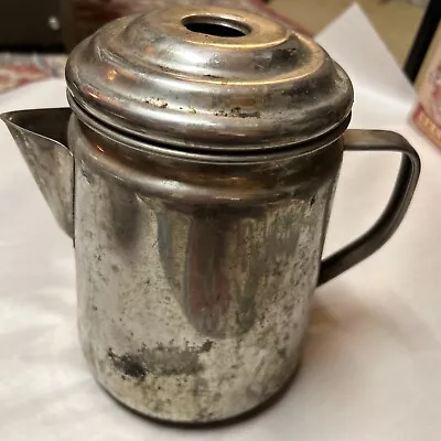 Vintage Stainless Coffee Pot Rustic Grimy Cabin Camping Percolator Old Stove ￼ • $14